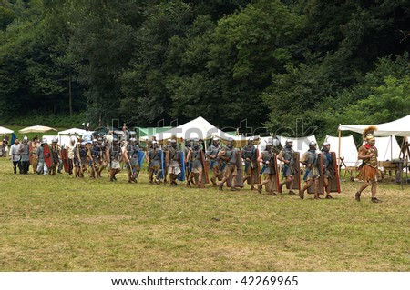 BRESCIA, ITALY - JULY 13 : Participants in Roman army garb get ready for a \'battle\' between Celtic and Roman army at the celebration of the Celtic Day July 13, 2008 in Brescia, Italy