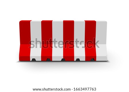 Striped red and white concrete or plastic barriers blocking the road. Vector illustration.