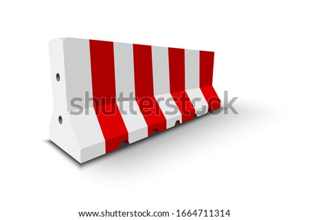 Striped red and white concrete or plastic barriers blocking the road. Vector illustration.