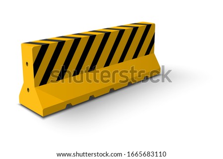 Striped yellow and black concrete or plastic barriers blocking the road. Vector illustration.