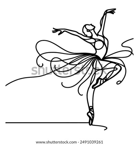 Graceful curves depict a ballerina's arms, reaching towards the sky in fluid movement.