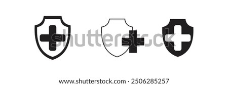 Shield with cross icon , plus icon and tick and wrong icon vector icon set .