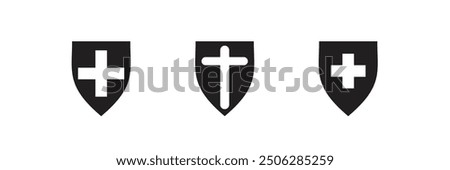 Shield with cross icon , plus icon and tick and wrong icon vector icon set .