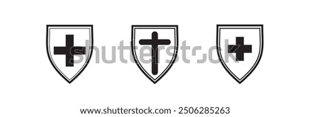 Shield with cross icon , plus icon and tick and wrong icon vector icon set .