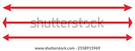 Horizontal red long straight arrow signs. Double horizontal arrow icon. red Browse Horizontal Two Way Arrow Icons. Straight long dual arrow vector icon.