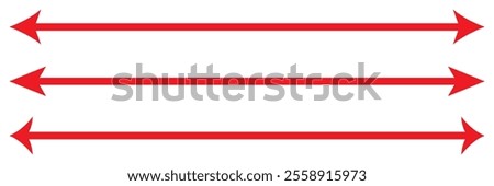 Horizontal red long straight arrow signs. Double horizontal arrow icon. red Browse Horizontal Two Way Arrow Icons. Straight long dual arrow vector icon.