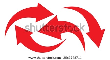 Set of curved arrows isolated on white background. Curved arrows, hand drawn curved arrows. red curve arrow icon vector illustration . 