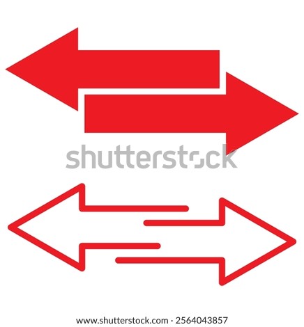 Red long arrow icon illustration. Transfer arrows outline icon. linear style sign for mobile concept and web design. Left right arrows simple line vector icon.