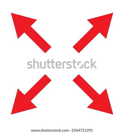 Full screen vector Red icons. full screen and exit full screen icon. Arrow mark icons. Scalability icons in flat style for web site, UI, mobile app. Vector illustration.