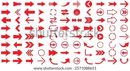 Arrows set. Arrow icon collection. Set different arrows or web design. Arrows vector collection with elegant style and Red color. Red long arrow icon vector set illustration. 