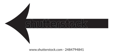 Black left long arrow vector icon isolated on white background.