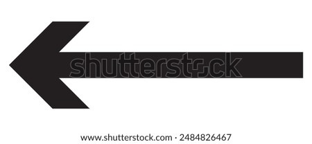 Straight long arrow sign, left thick line, black cursor, horizontal element, Simple illustration.