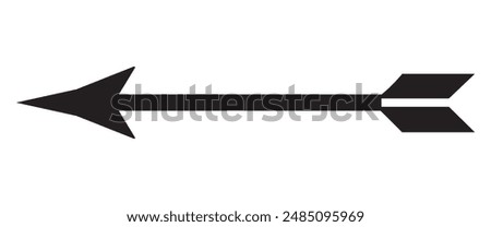 Black arrow pointing left, long arrow vector icon isolated on white background.