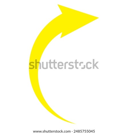 Sharp curved yellow arrow icon. Simple arrow illustration pointing to the right.