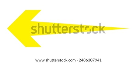 Straight long arrow, left thin line, black cursor, horizontal element, thick pointer vector icon isolated on white background. Simple illustration. Yellow long arrow pointing left.