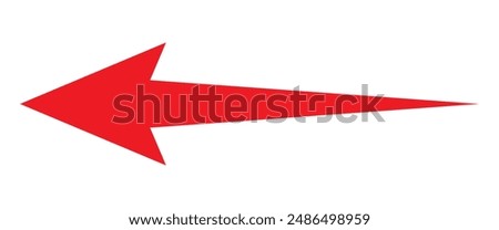 Straight long arrow, left thin line, horizontal element, thick pointer vector long arrow icon isolated on white background. Simple illustration. Red long arrow icon.