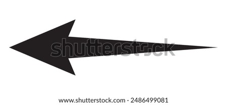 Straight long arrow, left thin line, horizontal element, thick pointer vector long arrow icon isolated on white background. Simple illustration. Black long arrow icon.