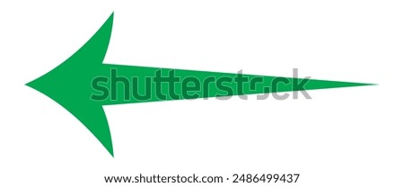 Straight long arrow, left thin line, horizontal element, thick pointer vector long arrow icon isolated on white background. Simple illustration. Green long arrow icon.