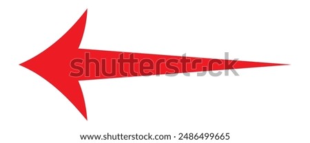 Straight long arrow, left thin line, horizontal element, thick pointer vector long arrow icon isolated on white background. Simple illustration. Red long arrow icon.