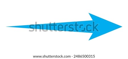 Straight long arrow, right thin line, horizontal element, thick pointer vector long arrow icon isolated on white background. Simple illustration. Blue long arrow icon.