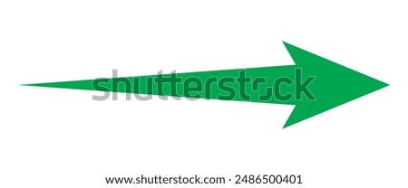 Straight long arrow, right thin line, horizontal element, thick pointer vector long arrow icon isolated on white background. Simple illustration. Green long arrow icon.