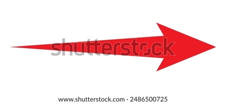 Straight long arrow, right thin line, horizontal element, thick pointer vector long arrow icon isolated on white background. Simple illustration. Red long arrow icon.