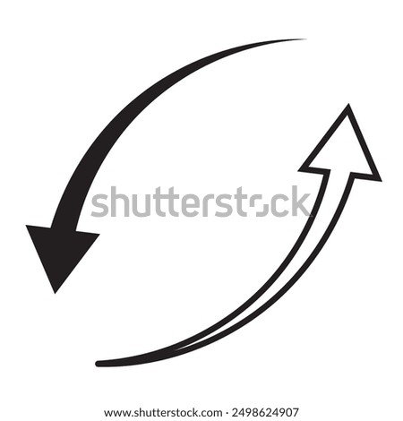 Two semicircular arrows. Following each other in a circle. A pair of semi circle rotating thin arrows. Vector illustration. eps 10