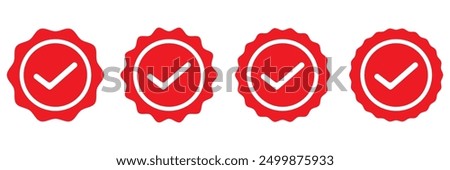 Verification badge icon set. Red starburst sticker set isolated on white background. EPS 10