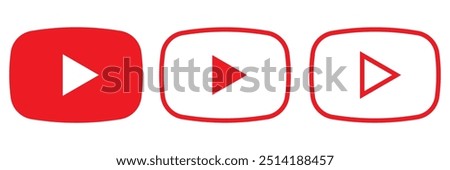 Play button Youtube, you tube video icon, logo symbol red banner, flat vector, social media sign, mobile app, web video mark vector illustration.