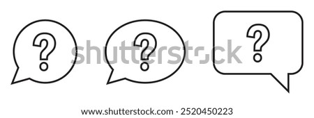 Comment question icon set. FAQ vector symbol. question and answer pictogram. inquire bubble. ask or request sign. frequently asked questions icon in black filled and outlined style.