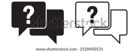 Chat thin line icon set. Containing speech bubble, message, inbox, FAQ, Q and A, question and answer, comment, dialogue, communication, and conversation. Vector illustration.