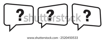 Chat thin line icon set. Containing speech bubble, message, inbox, FAQ, Q and A, question and answer, comment, dialogue, communication, and conversation. Vector illustration.