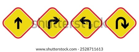 Go Straight, U turn, Right Left, One Way, Only U Turn Arrow Sign Direction Icon. Set of arrows icons. Circle arrows, rotate arrow, spinning loading symbol. Circular rotation, redo process.