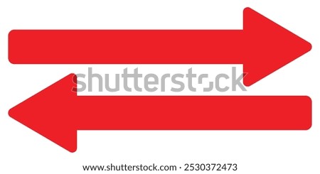 Red long arrow icon isolated on white background. Long arrow vector, icon. Red horizontal arrow. Straight long arrow vector icon. 