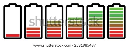 Battery charge level icon set isolated on white background. Battery icon.