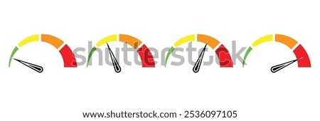 Speedometer, tachometer icon. Speed indicator sign. Internet car speed. Performance concept. Speedometer set. Fast speed sign. Flat simple icon. Vector illustration.