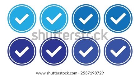 Verified badge icon tick symbol vector approved check mark icon. Blue checkmark icons Certificate badge Quality certify icon. Vector illustration. EPS 10.