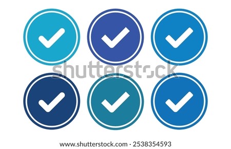 Blue Check mark icon set isolated on white background.