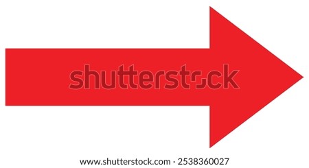 Red large forward or right pointing solid long arrow icon sketched as vector symbol. Long arrow icon. Vector trendy red long arrow left to right in flat style.