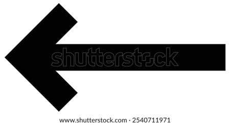 Straight long arrow, left thin line, black cursor, horizontal element, thick pointer vector icon isolated on white background. Simple illustration.