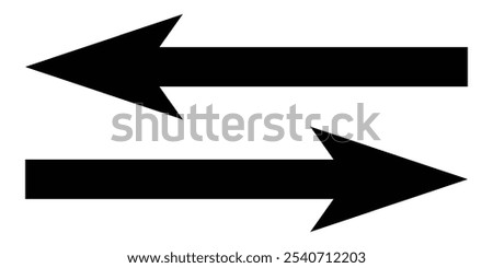 Straight long double vector arrow. Horizontal long straight arrow with two left and right pointers. Black width symbol isolated on white background.