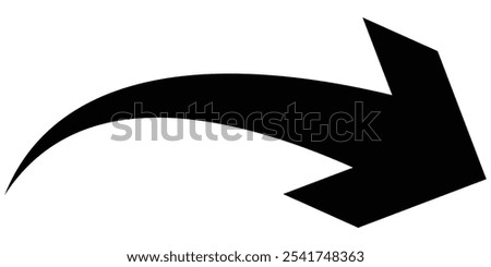 Black curved graph with arrow icon. Arrow illustration pointing down. Counterclockwise direction pointer. single arrow, sign right down isolated on white background. Vector illustration.