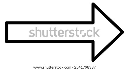 Straight long arrow, left thin line, black cursor, horizontal element, thick pointer vector icon isolated on white background.