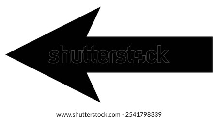 Straight long arrow, left thin line, black cursor, horizontal element, thick pointer vector icon isolated on white background.