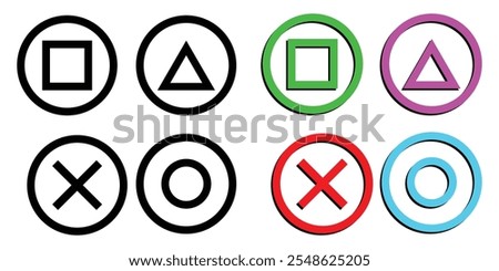 Playstation Icon Game. playstation cross, triangle, square, circle design game symbols. Game icon design on white background. Logo illustration for business purposes.