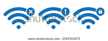 Disconnect wifi icon set collection on black circle. Lost wireless connection sign symbol vector design eps 10.