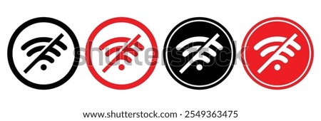 Disconnect wifi icon set collection on black circle. Lost wireless connection sign symbol vector design eps 10.