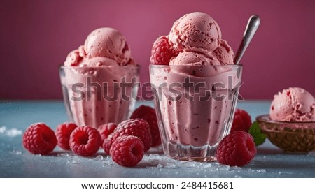 Image, Stock Photo Raspberry ice cream in tray. Homemade ice cream