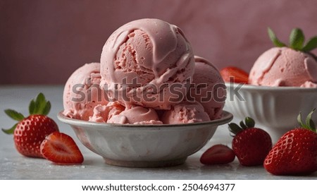 Image, Stock Photo Ice cream scoop in spoon and waffle cones on table