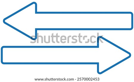 Thick Blue arrow double pointing. Long, straight-line arrow icon. Graphic illustration for direction symbols, up and down sign. Double arrow icon. Vector illustration of blue dual arrow . Stock image.